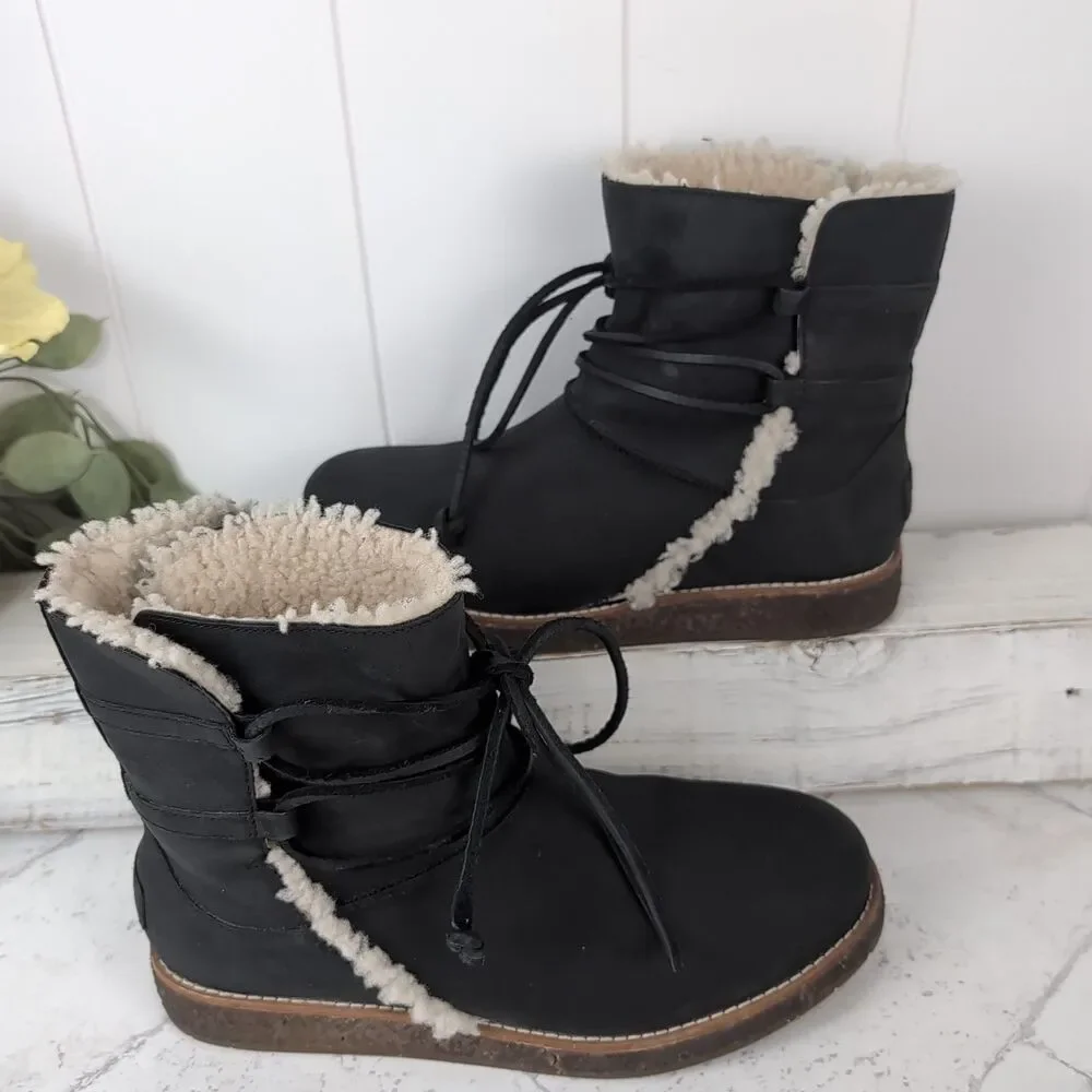 UGG Women's Luisa Water Resistant Leather Boots 1012545 Dark Gray Size 7 Winter
